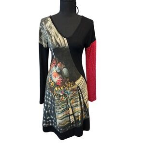 Save The Queen Avante Garde Abstract Dress Long Sleeve V Neck Italy Small A-line